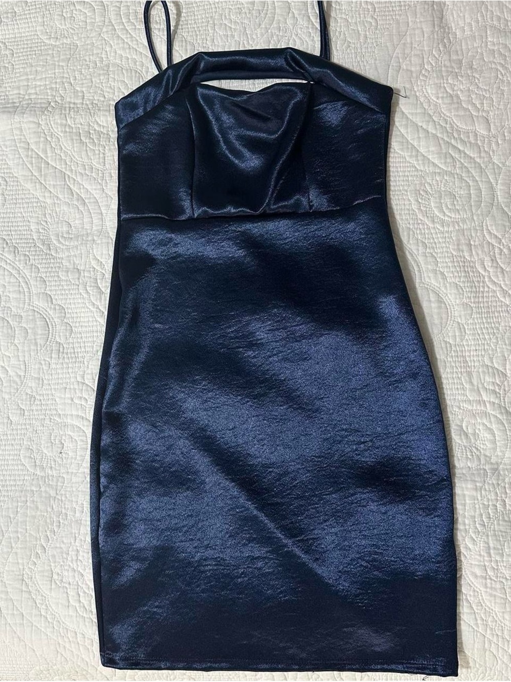Joe & Elle Navy Satin Mini Slip Dress with Spaghetti Straps